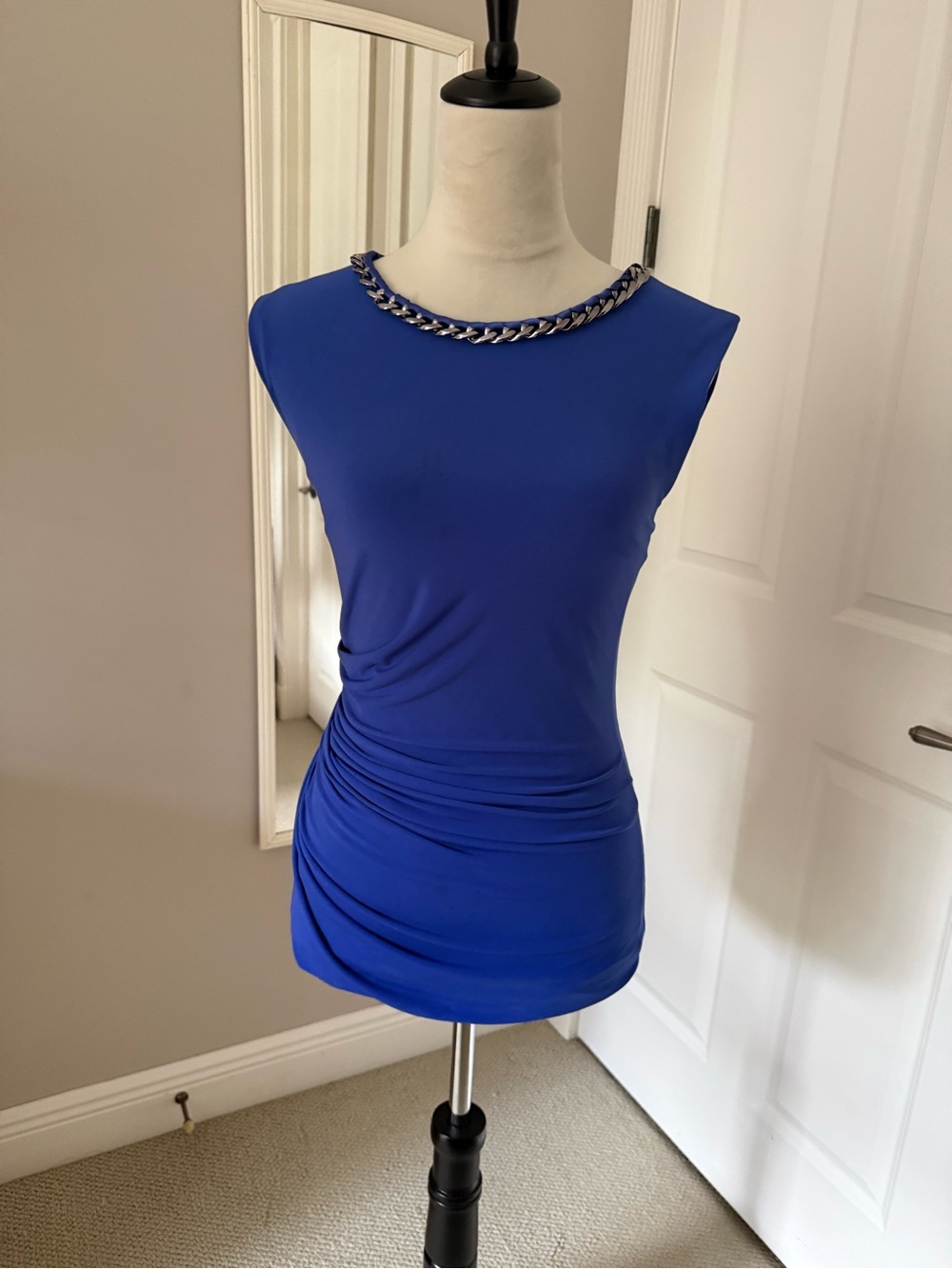 RACHEL Rachel Roy Royal Blue Chain-Trim Sleeveless Ruched Tank